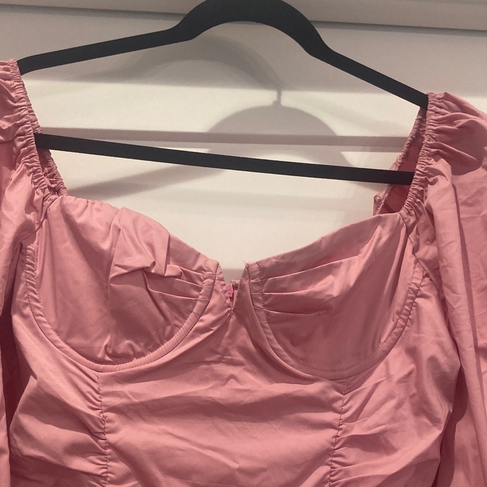Pink Puff-Sleeve Ruched Mini Dress - Picture 4 of 5